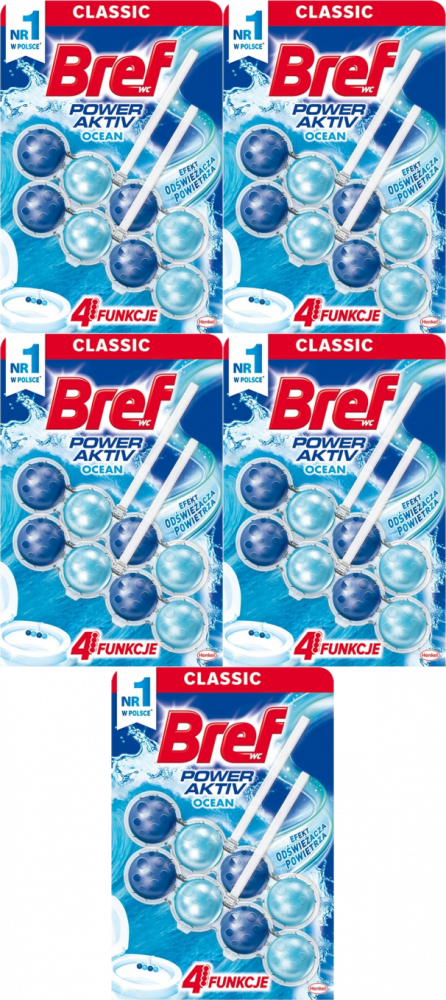 5x Zawieszka (kulki) do WC Bref, Power Activ, ocean, 2x50g