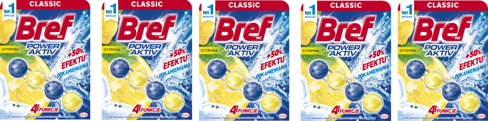 5x Zawieszka (kulki) do WC Bref, Power Activ, lemon, 50g