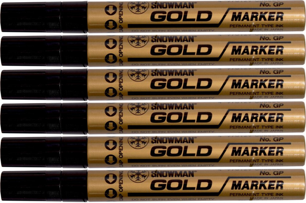 6x Marker olejowy Snowman, gruby, okrągła, złoty