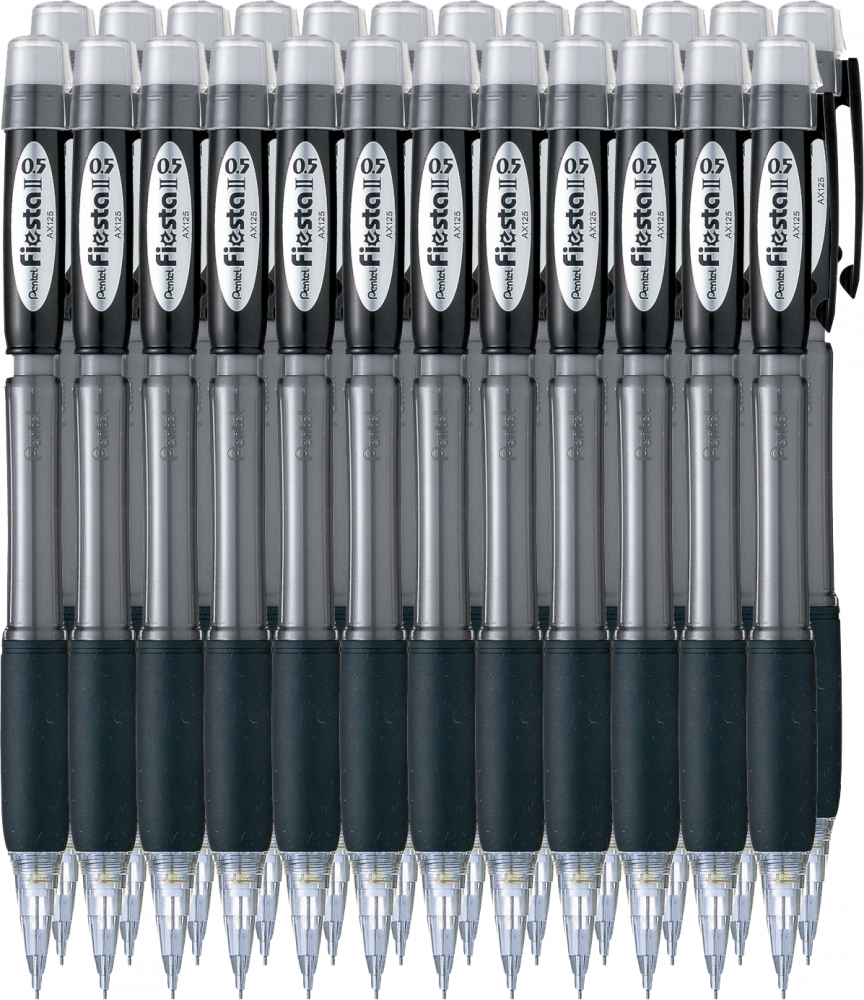 24x Ołówek automatyczny Pentel Fiesta AX125, 0.5mm, z gumką, czarny