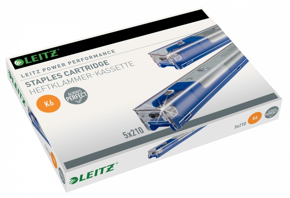 Zszywki w kasetce Leitz Power Performance K6, 26/6, 5 kaset x 210 sztuk, srebrny