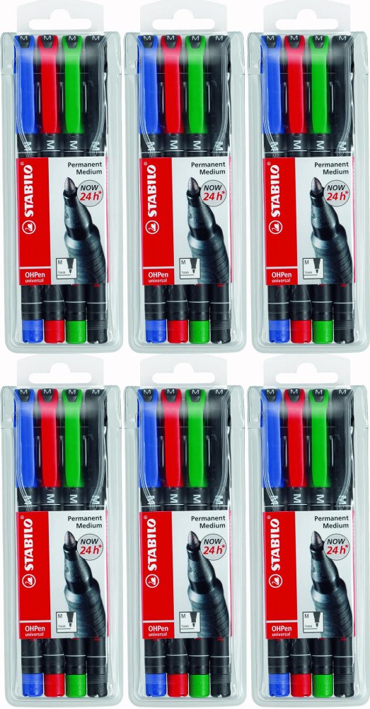 6x Foliopis Stabilo, OHPen, okrągła,1 mm (M), 4 sztuki, mix kolorów