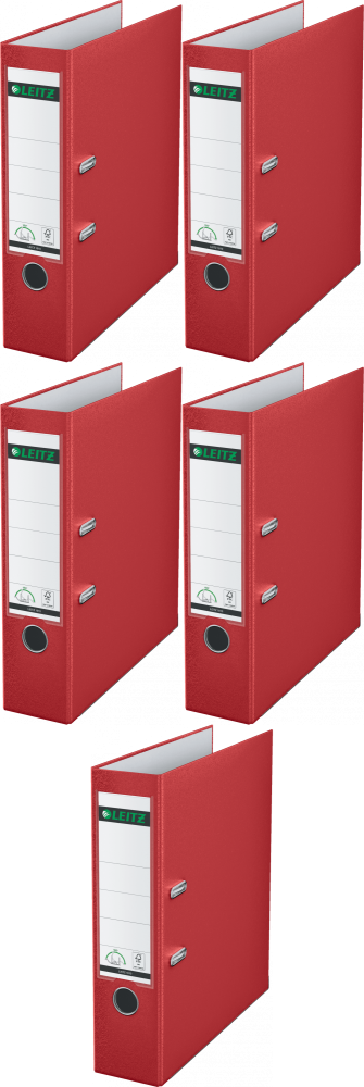 5x Segregator A4 Leitz 180°, 80mm, do 600 kartek, czerwony