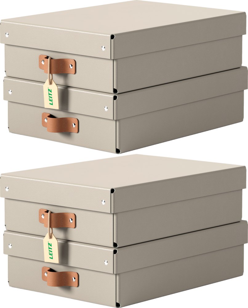 2x Pudełko do przechowywania Leitz Puro, średnie niskie, 8l, z tektury z recyklingu, 2 sztuki, beżowy