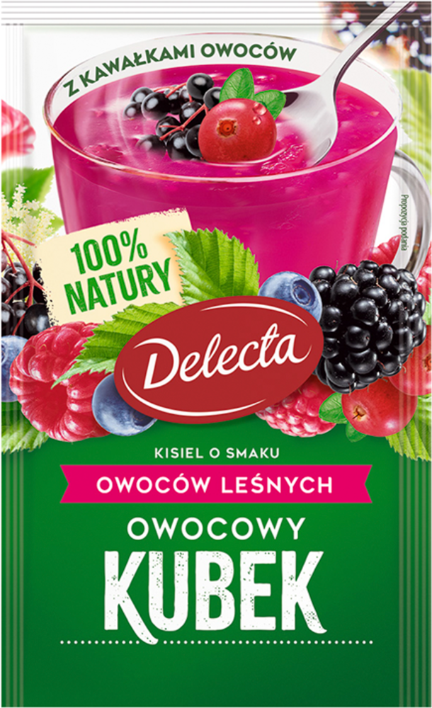 Kisiel Delecta Owocowy Kubek z kawałkami owoców, owoce leśne, 30g