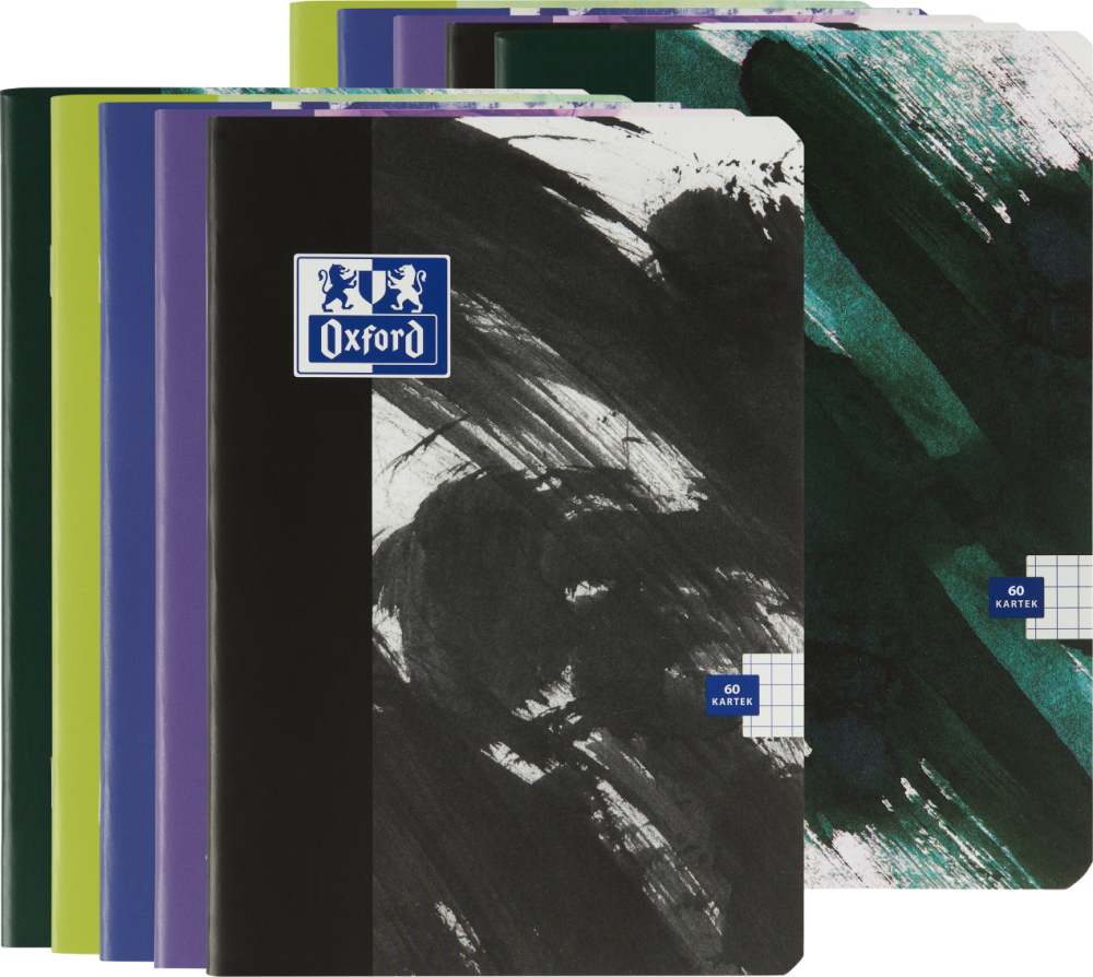 10x Zeszyt w kratkę Oxford Paint, A5, miękka oprawa, 60 kartek, mix kolorów