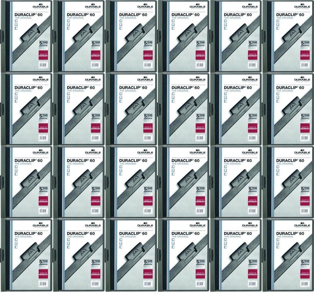 24x Skoroszyt plastikowy z klipsem Durable DuraClip, A4, do 60 kartek grafitowy