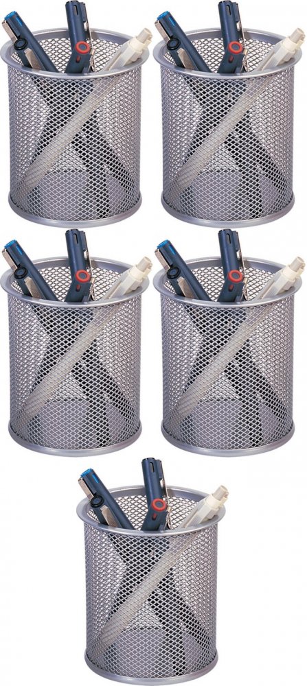 5x Kubek na długopisy Q-connect, druciany, 100x90 mm, srebrny