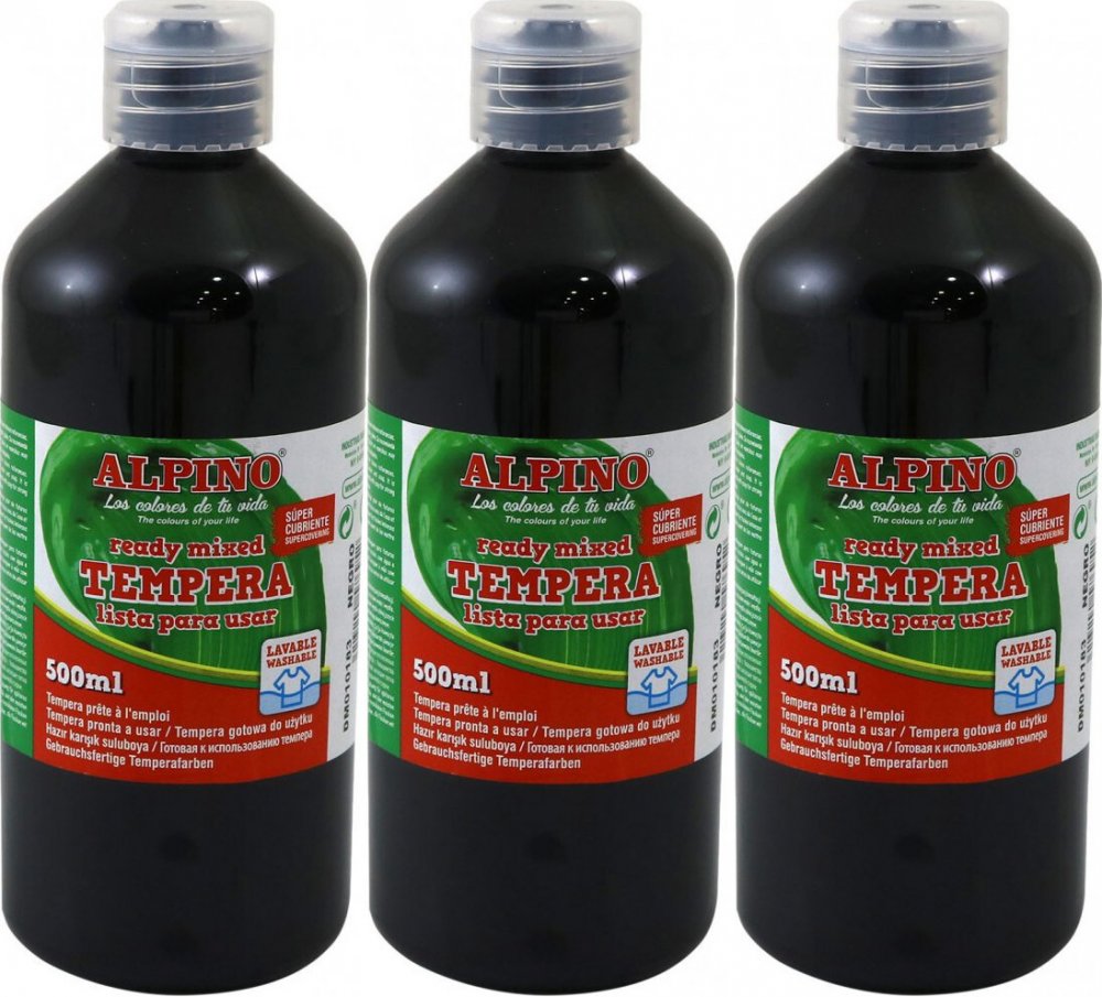 3x Farba plakatowa Alpino, w butelce, 500ml, czarny
