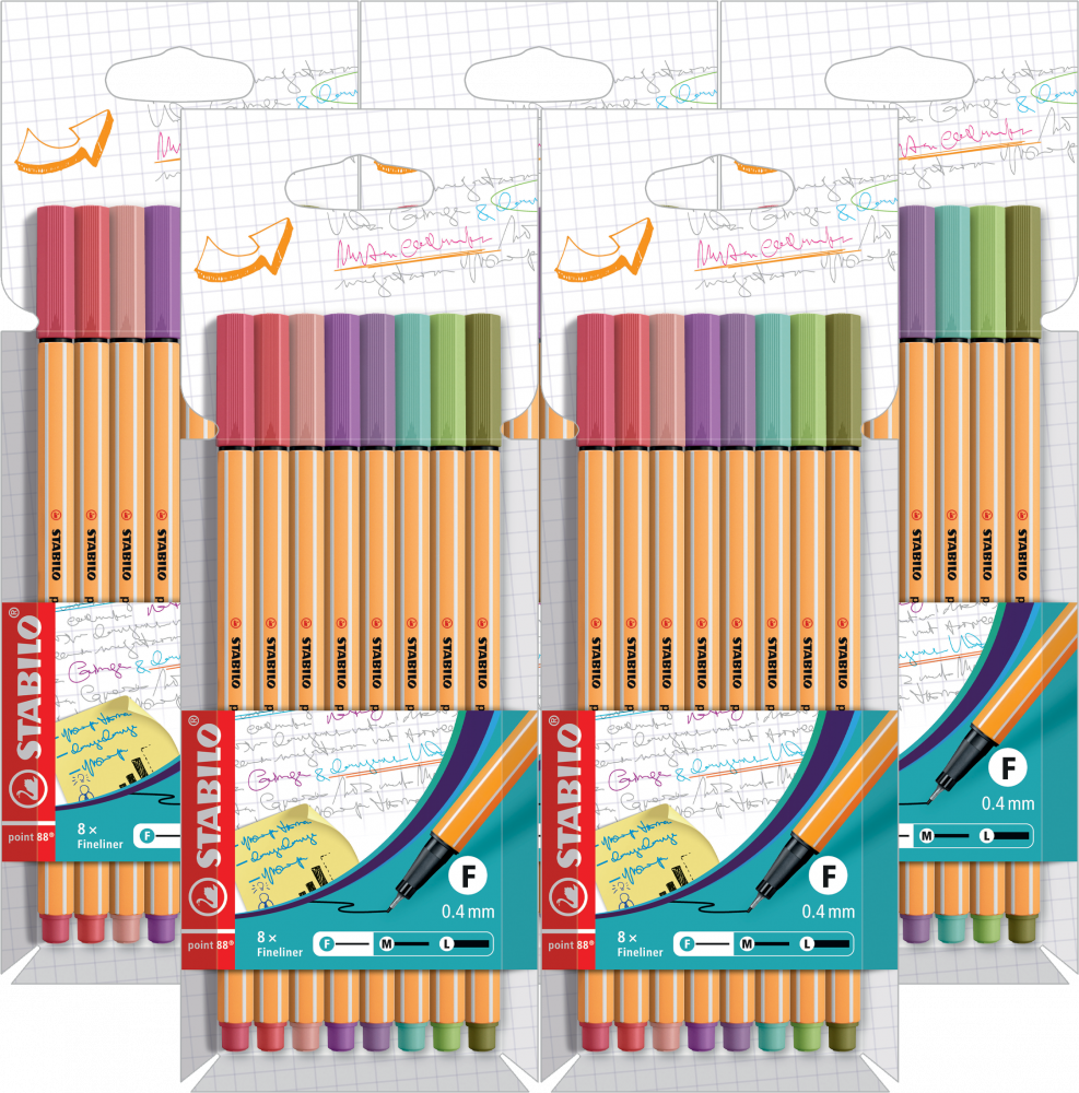 5x Cienkopis Stabilo Point 88/8-05, 0.4mm, w etui, 8 sztuk, mix kolorów