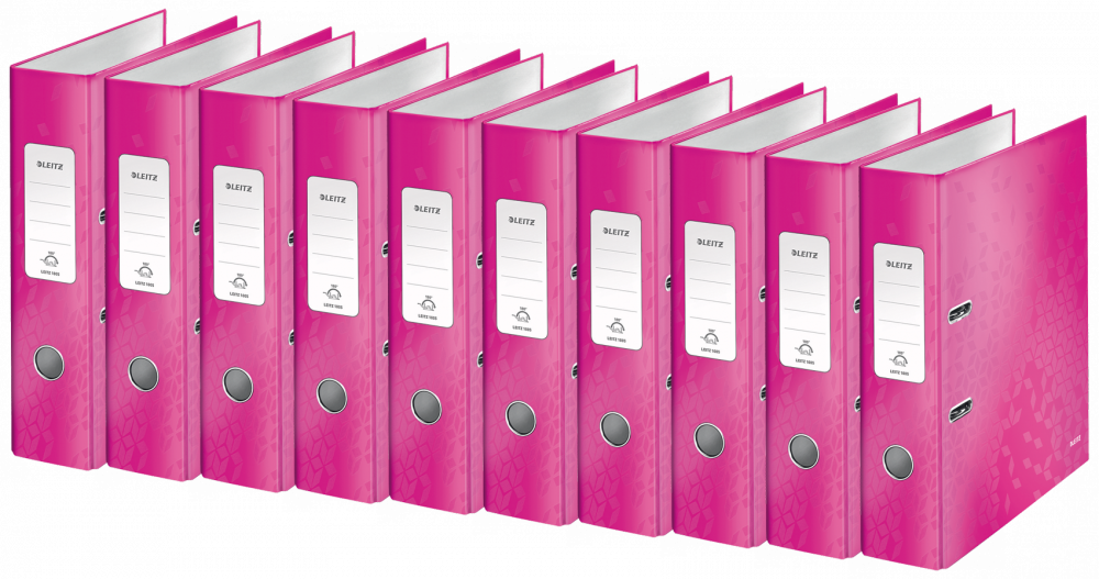 10x Segregator A4 Leitz Wow 180°, 80mm, do 600 kartek, różowy
