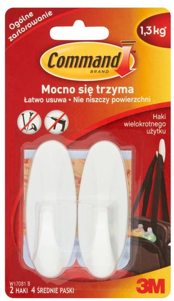 Haczyki wielokrotnego użytku Command, 2 haki +4 paski, wodoodporne, biały