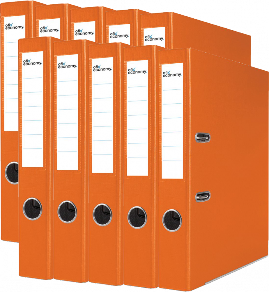 10x Segregator A4 Ofix Economy, z wyklejką, 50mm, do 350 kartek, pomarańczowy