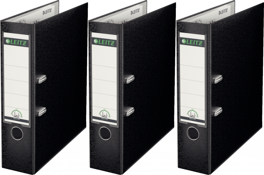 3x Segregator A4 Leitz 180°, szerokość grzbietu 80mm, do 600 kartek, czarny