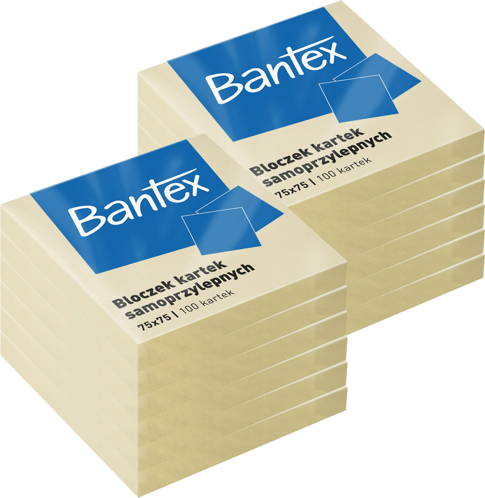 12x Karteczki samoprzylepne Bantex, 75x75mm, 100 karteczek, żółty