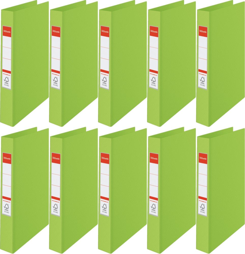 10x Segregator Esselte Vivida, A4, szerokość grzbietu 42mm, do 190 kartek, 4 ringi, zielony