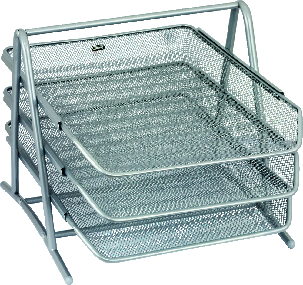 Zestaw 3 półek na dokumenty Grand GR-069S, A4, druciany, srebrny