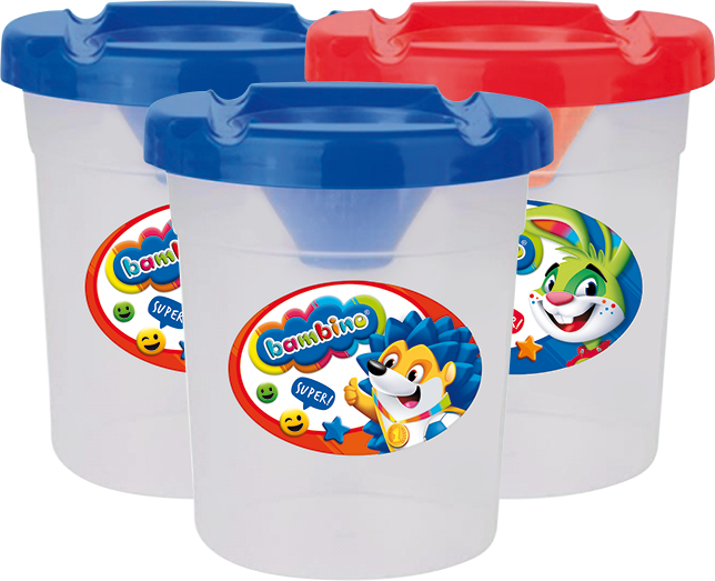 3x Kubek do wody i farb Bambino Zwierzaki Uczniaki, z blokadą wylania, mix kolorów