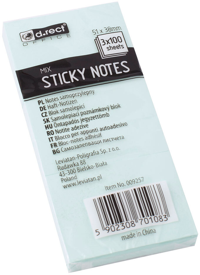 Karteczki samoprzylepne D.Rect 38x51mm, 3x100 karteczek, mix kolorów pastelowych