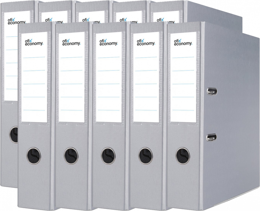 10x Segregator A4 Ofix Economy, z wyklejką, 75mm, do 500 kartek, szary