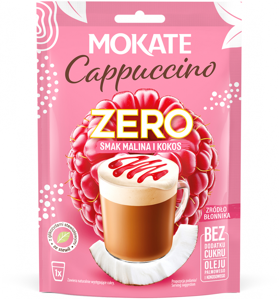 Kawa rozpuszczalna Mokate Cappuccino Zero, malina i kokos, 20g