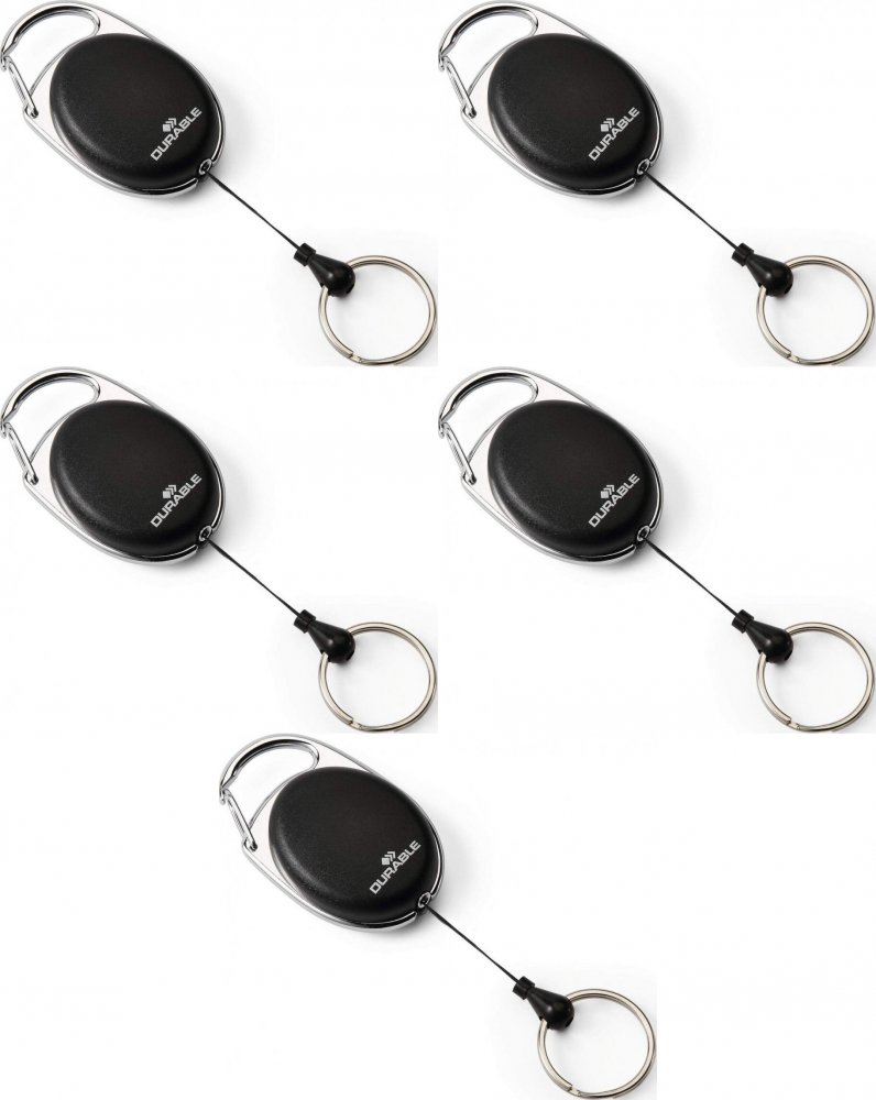 5x Mechanizm ściągający Durable Jojo Style LED, z z metalowym kółkiem i podświetleniem, linka 80cm, czarny