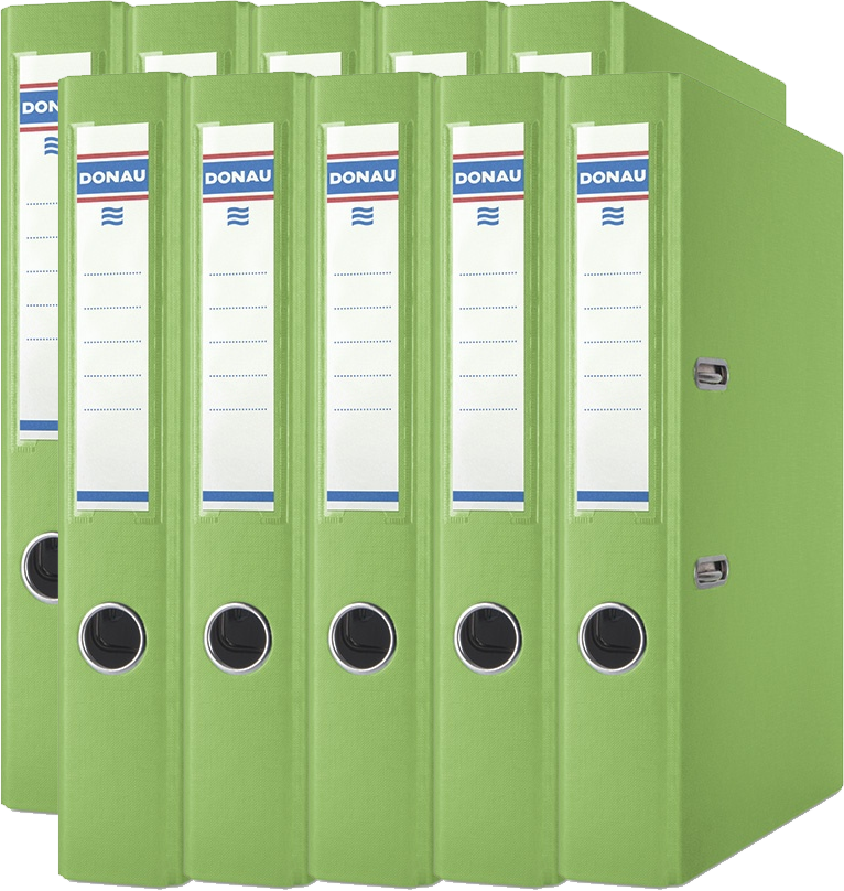 10x Segregator A4 Donau Master, szerokość grzbietu 50mm, do 350 kartek, jasnozielony