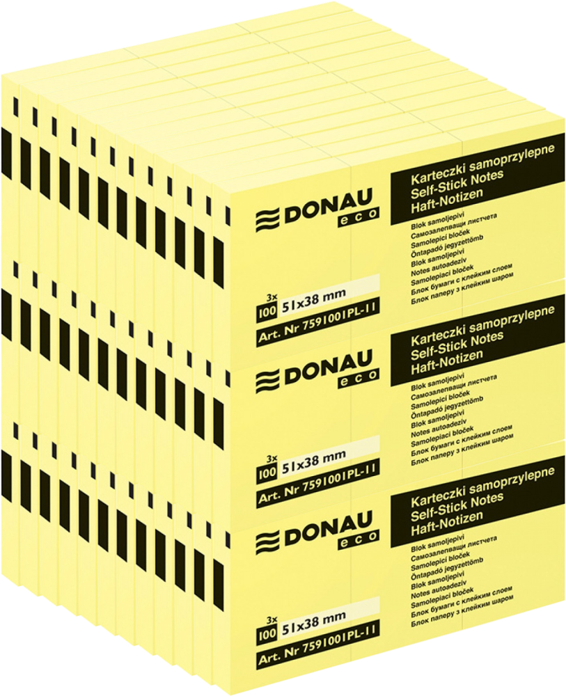 36x Karteczki samoprzylepne Donau Eco, 38x51mm, 3x 100 karteczek, jasnożółty