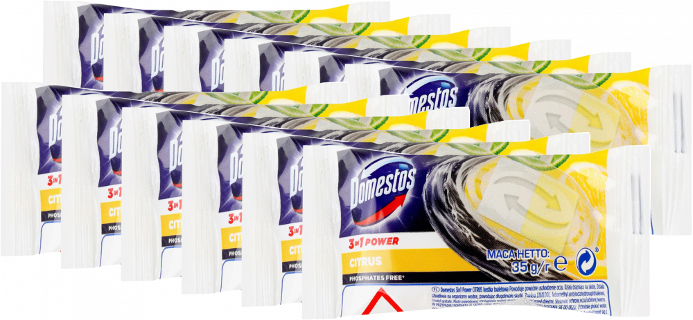 12x Kostka do WC Domestos, 3w1, zapas, cytrynowy, 35g