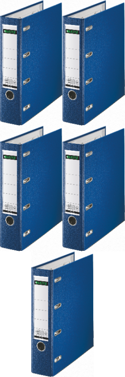 5x Segregator A4 Leitz, 75 mm, 2 mechanizmy, 2x500 kartek A5, niebieski