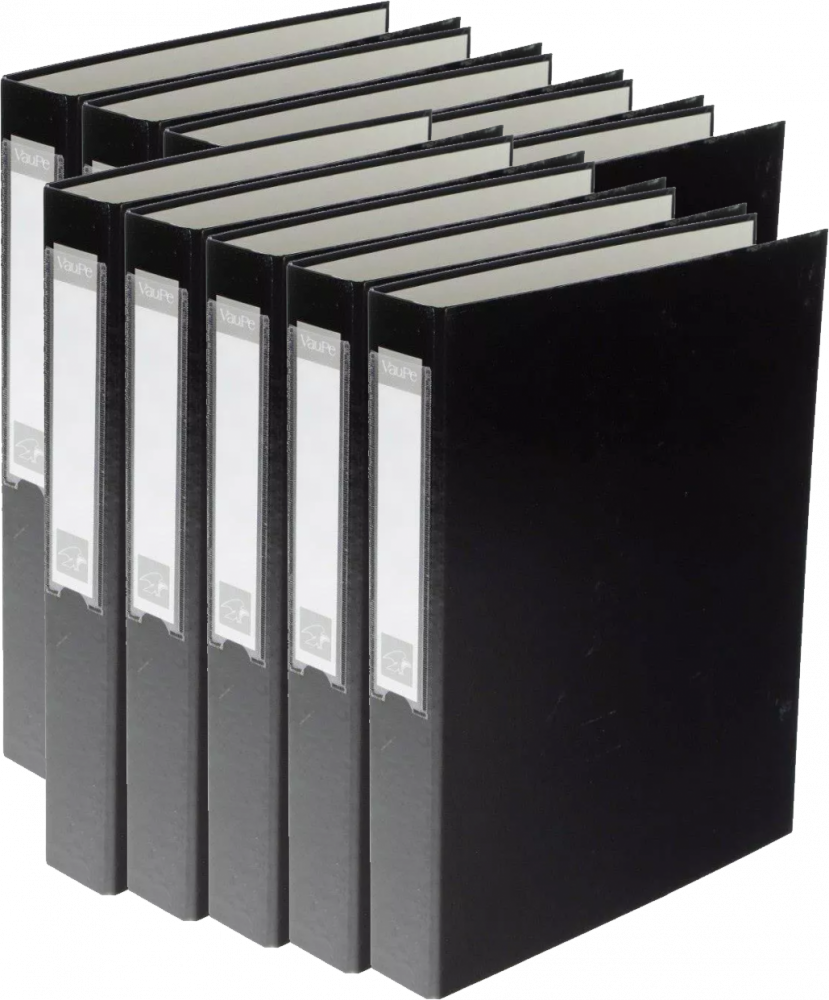 10x Segregator VauPe FCK, A4, szerokość grzbietu 40mm, do 150 kartek, 2 ringi, czarny