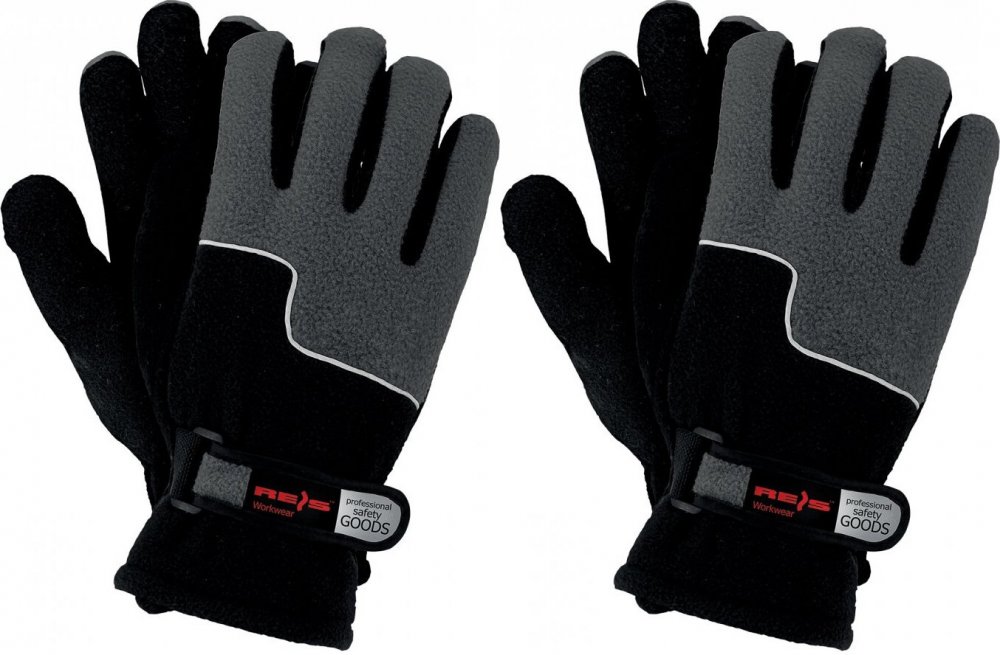 2x Rękawice robocze Reis RPOLTRIP, ocieplane, rozmiar 10, czarno-szary