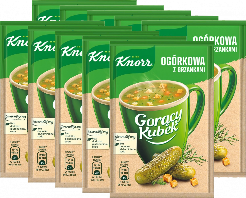 10x Zupa Knorr Gorący Kubek, ogórkowa z grzankami, 13g