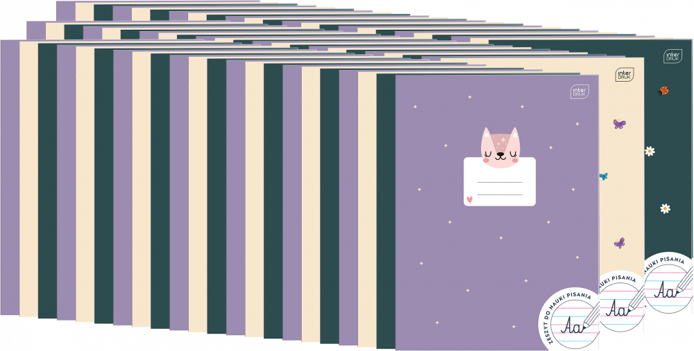 80x Zeszyt w wąskie kolorowe linie Interdruk UV Girls, A4, 32 kartki, mix wzorów