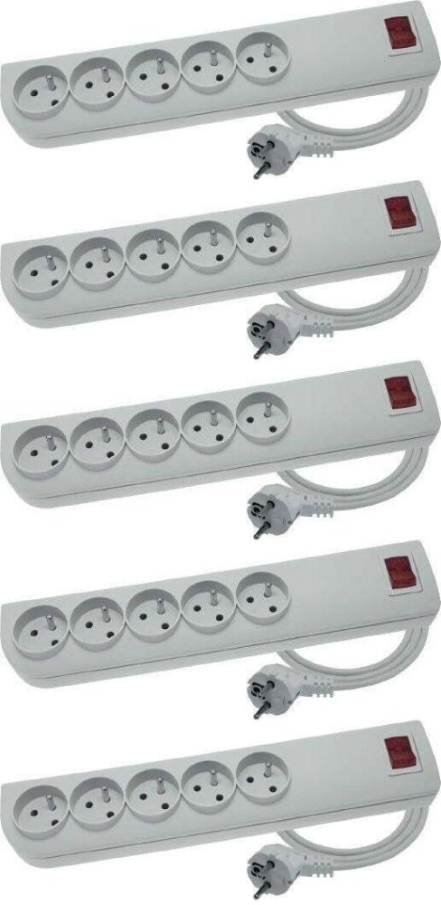 5x Przedłużacz Elgotech PSF3-501, 1.5m, 5 gniazd, z wyłącznikiem, szary