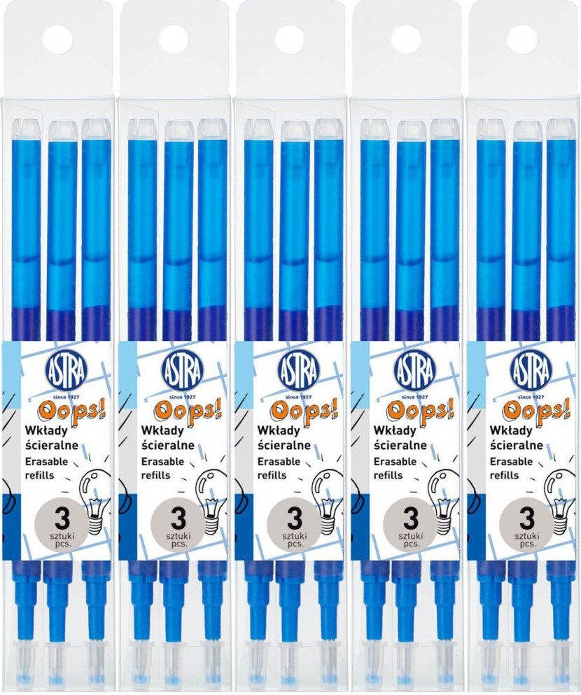 5x Wkład do długopisu wymazywalnego Astra Astrapen OOPS! Classic, 0.6mm, 3 sztuki, niebieski