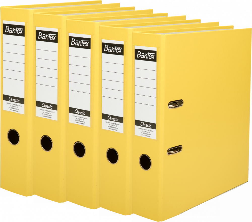 5x Segregator A4 Bantex Budget Classic, 75mm, do 500 kartek, żółty