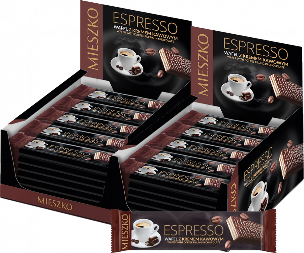 70x Wafel Mieszko Espresso, z kremem kawowym, 34g