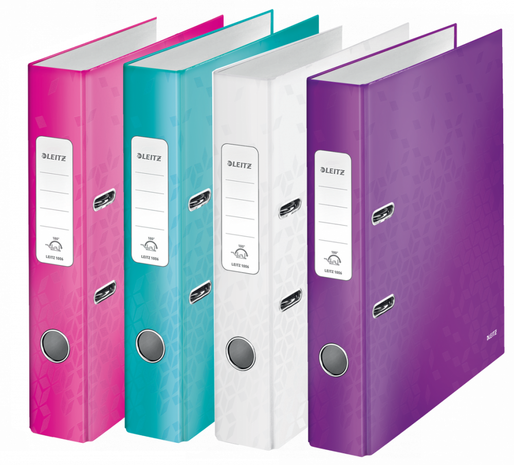 Zestaw 4x segregator Leitz Wow 180°, A4, szerokość grzbietu 50 mm, do 350 kartek, mix kolorów