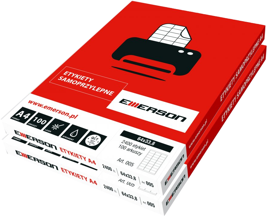 2x Etykiety samoprzylepne Emerson, 70x50.8mm, 100 arkuszy, biały