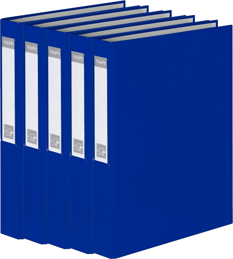 5x Segregator VauPe FCK, A4, szerokość grzbietu 40mm, do 150 kartek, 2 ringi, niebieski