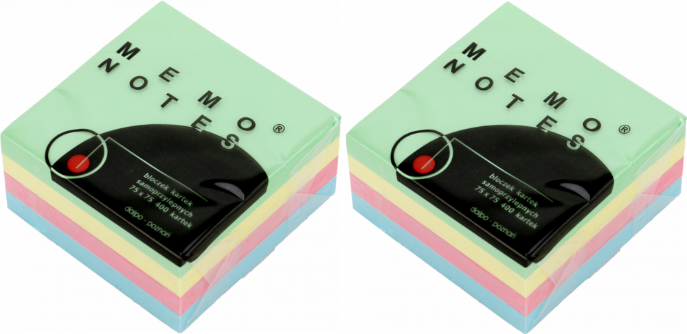 2x karteczki samoprzylepne Dalpo Memo Notes, 75x75 mm, 400 karteczek, mix kolorów pastelowych