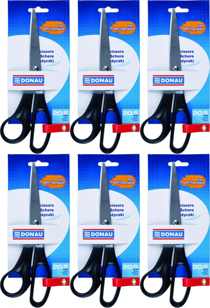 6x Nożyczki biurowe Donau, dla leworęcznych, 20.5cm, czarny