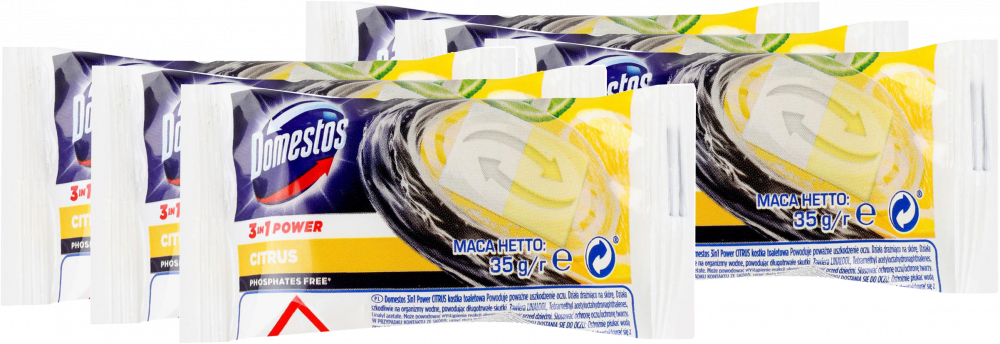 6x Kostka do WC Domestos, 3w1, zapas, cytrynowy, 35g