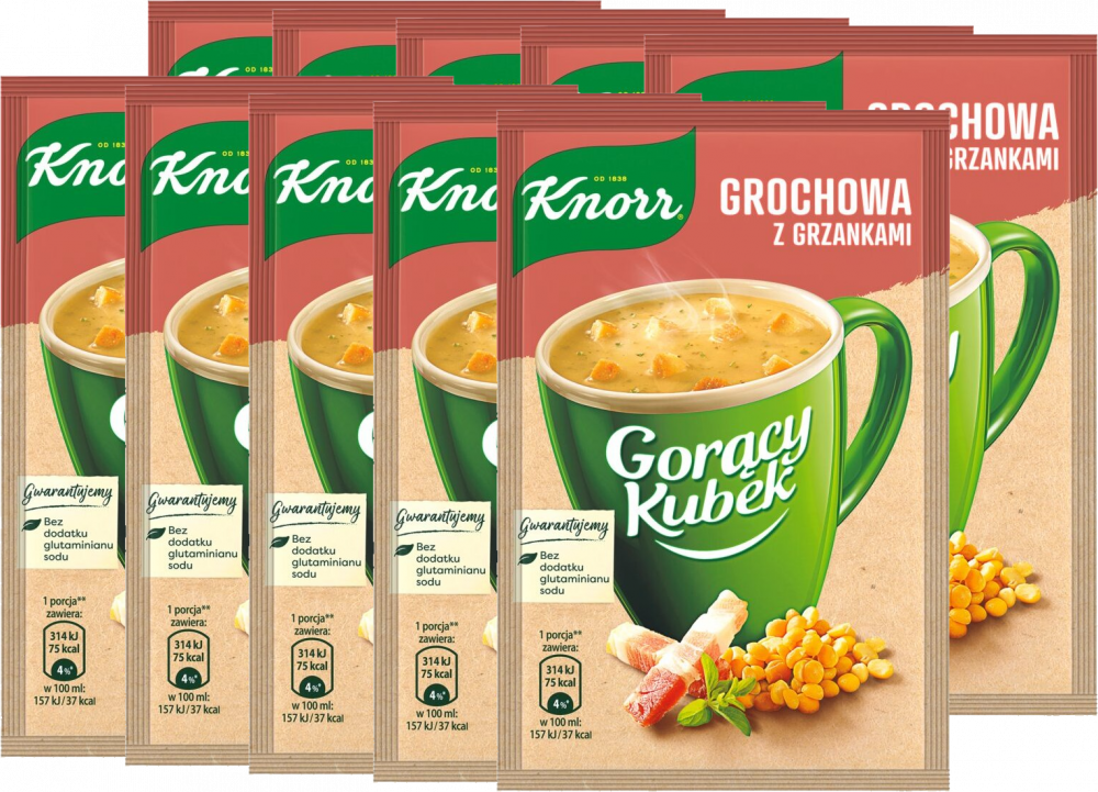 10x Zupa Knorr Gorący Kubek, grochowa z grzankami, 21g