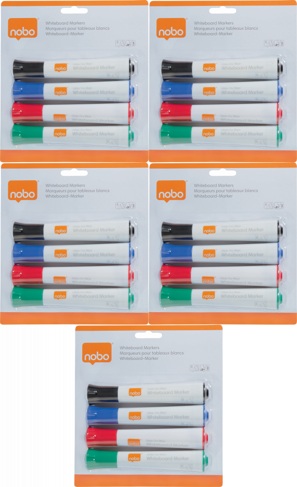 5x Marker suchościeralny Nobo, Glide, 3mm, 4 sztuki, mix kolorów