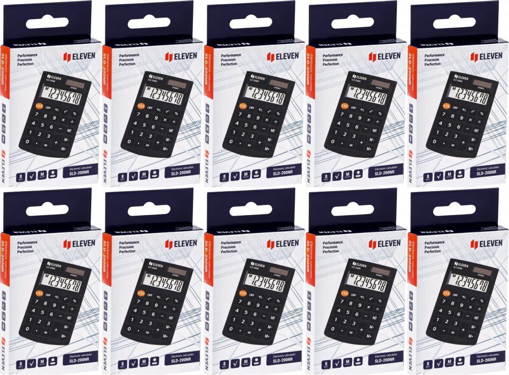 10x Kalkulator kieszonkowy Eleven SLD-200NR, 8 cyfr, czarny