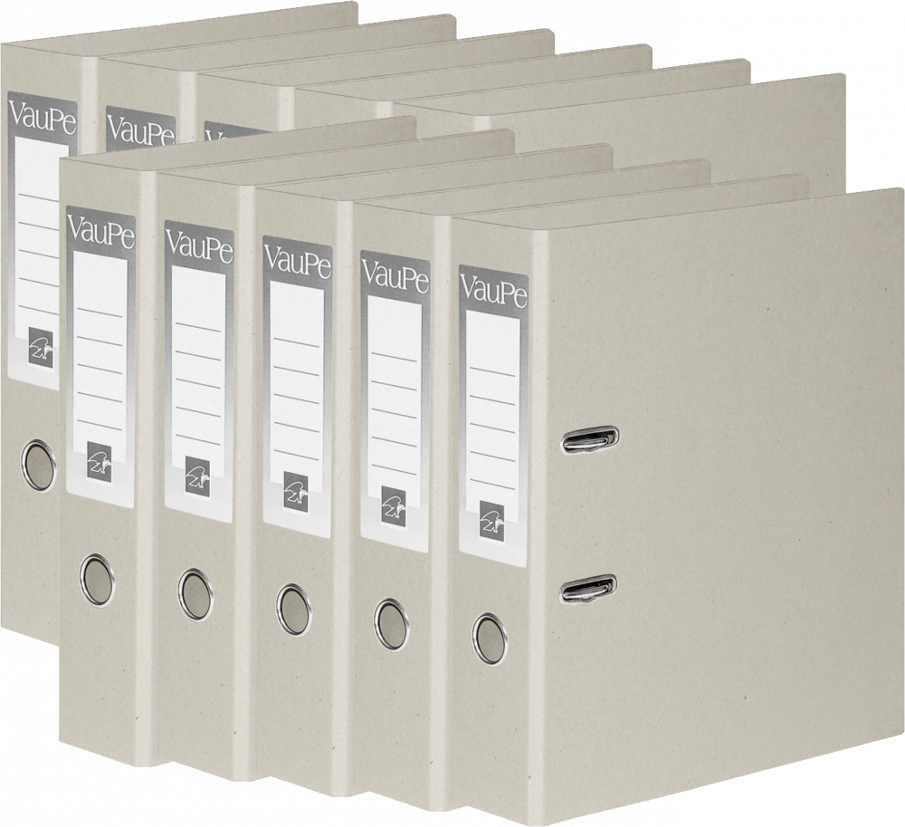 10x Segregator A4 VauPe TJ ECO, szerokość grzbietu 75mm, do 500 kartek, szary