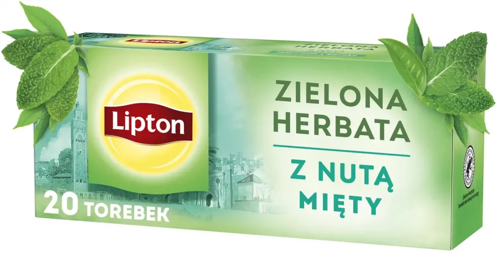 Herbata zielona smakowa w torebkach Lipton Green Tea Mint, mięta, 20 sztuk x1.3g