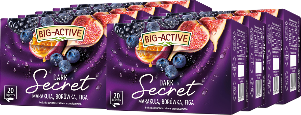 9x Herbata owocowo-ziołowa w kopertach Big Active Dark Secret, jeżyna/borówka/figa/marakuja + czarnuszka, 20 sztuk x 2.25g